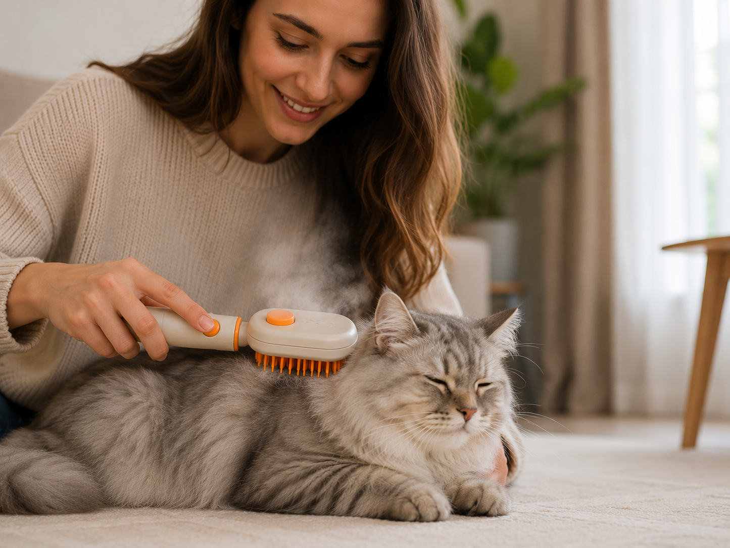 🐾 Cepillo de Vapor 3 en 1 | Elimina Pelo Suelto, Desenreda y Masajea