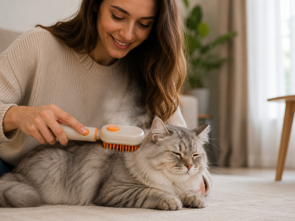 🐾 Cepillo de Vapor 3 en 1 | Elimina Pelo Suelto, Desenreda y Masajea